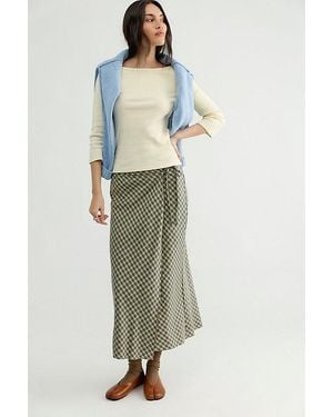 DONNI. Tencel Plaid Tie Wrap Skirt - Green