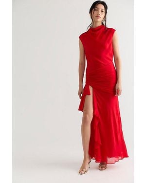 Shona Joy Amina Mock-Neck Ruffle Maxi Dress - Red