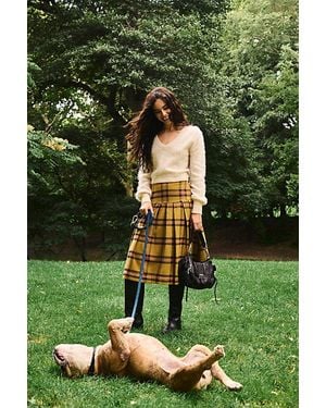 Free People Skipper Pleated Plaid Midi Skirt - Grey