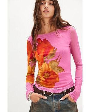 Free People Lilly Printed Long Sleeve Top - Pink