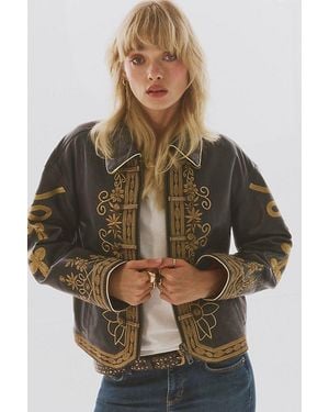 Free People We The Free Lana Leather Band Jacket - Blue