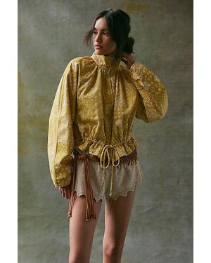 Free People Devon Printed Balloon Funnel-Neck Jacket - Yellow
