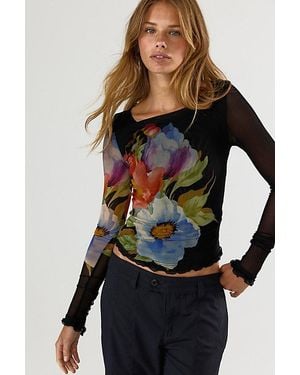 Free People Lilly Printed Long Sleeve Top - Black