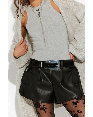 Free People Star Dust Ruffle Vegan Shorts - Grey
