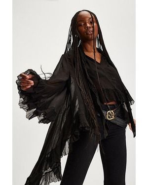 Free People Full Sleeve Frill Top - Black