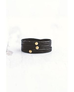 Giving Bracelets Antique Brass Triple Warrior Wrap Leather - Black