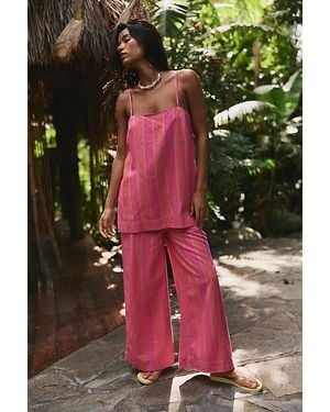 free-est Sightseer Linen Striped Pant Set By - Green