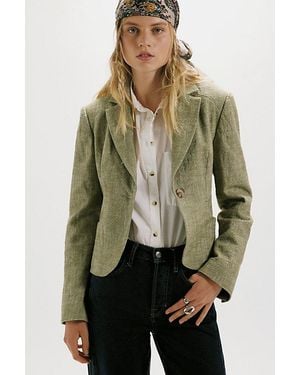 Free People Whip Smart Textured Blazer Jacket - Green