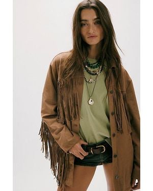 Free People Fringe Out Vegan Suede Jacket - Red