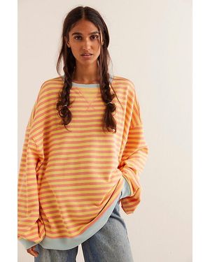 Free People Classic Striped Oversized Crewneck - Orange