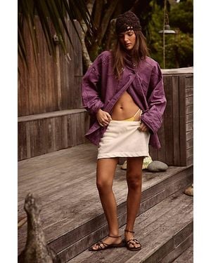 Free People Collins Washed Canvas Funnel-Neck Jacket - Purple