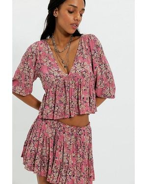 Free People Calla Lily Printed Mini Skirt Set - Red