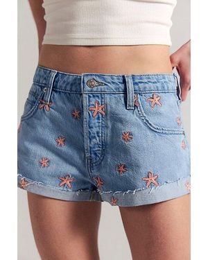 Free People Cali Cuffed Embroidered Shorties - Blue