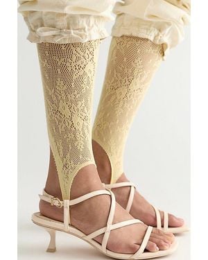 Free People Rosa Lace Stirrup Tights - Natural
