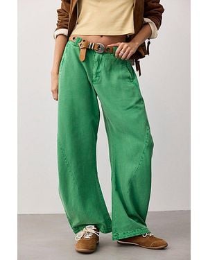 Free People Spotlight Washed Barrel Chino Trousers - Green