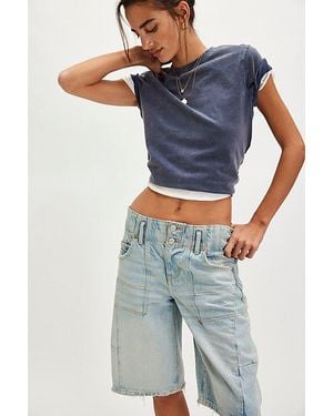 Free People Extreme Measures Barrel Shorts At Free People In Break The Rules, Size: 24 - Blue