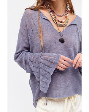 Free People Harlow Fine Gauge Linen Pullover - Purple