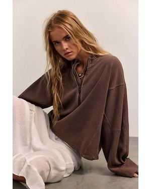 Free People Celeste Quarter Zip Top - Brown