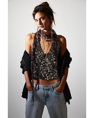 Free People Faye Shine Embellished Vest Jacket - Black