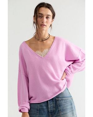 Free People See Me V-Neck Pullover - Pink