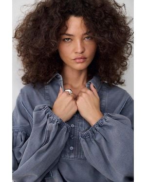 Free People Rugged Washed Cotton Top - Grey