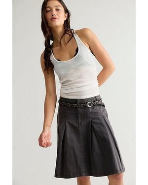 Free People Chino Pleated Midi Skirt - Black