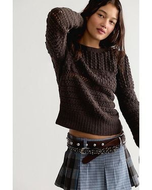 Free People Penny Crochet Cotton Pullover - Black