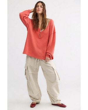 Free People Montreal Oversized Thermal Henley - Red