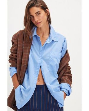 Free People Hallie French Cuff Shirt - Blue
