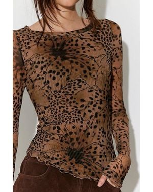 Free People Lilly Printed Long Sleeve Top - Brown
