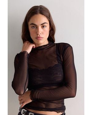 Only Hearts Tulle Purled Mock Neck Top - Black