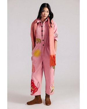 Denim and Bone Desert Sun Jumpsuit - Red