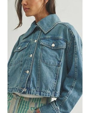 Free People Side To Side Cropped Denim Jacket - Blue
