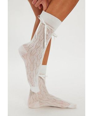 High Heel Jungle Bella Satin Bow Socks By - White