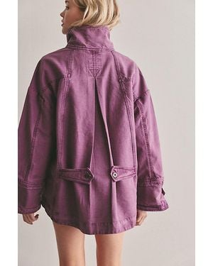 Free People Collins Washed Canvas Funnel-Neck Jacket - Purple