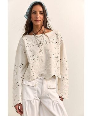 Free People Iris Embroidered Sweatshirt - Natural