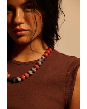 Free People Sabina Semiprecious Beaded Stone Choker Necklace - Brown