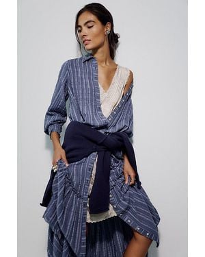 Free People Chasing Dawn Collared Maxi Shirtdress - Blue
