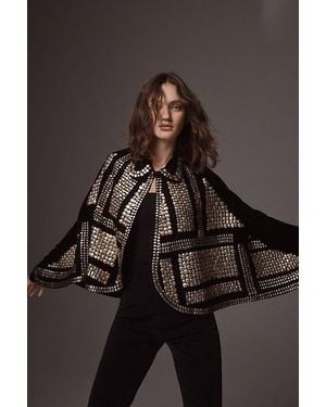 Free People Rock Star Embellished Velvet Cape Top - Black