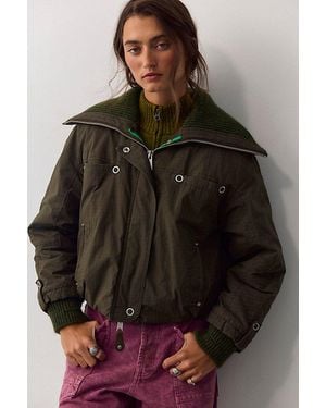 Free People Lightning Rod Funnel-Neck Puffer Jacket - Brown