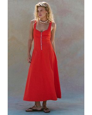 free-est Holland Stretch Linen Midi Dress By - Red