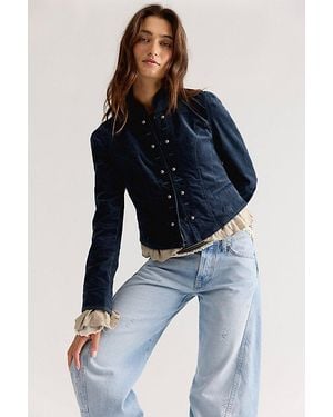 Free People Cloud Nine Ruffle Band Jacket - Blue