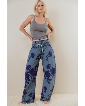 Free People Late Checkout Flannel Barrel Pj Pants - Blue
