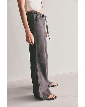 Free People Break The Ice Linen Slouch Flare Trousers - Black
