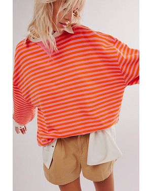 Free People Classic Striped Oversized Crewneck - Orange