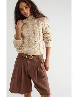 Free People Simone Cable Knit Pullover - Brown