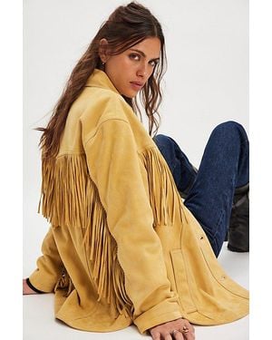 Free People Fringe Out Suede Jacket - Blue