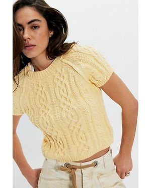 Free People Bubblegum Cable Knit Pullover - Yellow