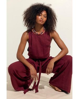 free-est Linden Linen One-Piece Jumpsuit By - Red