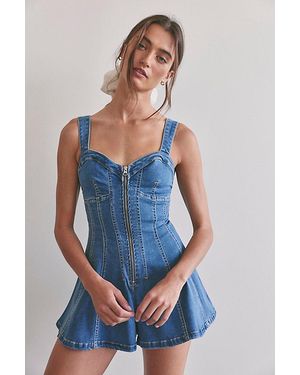 Free People Delancey Flare Romper - Blue